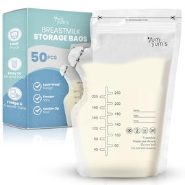 Yum Yum's 50 Pcs Breast Milk Storage Bags 250ml – Disposable, No-Leak Milk Freezer Storage Pouches with Pour Spout for Breastfeeding – Ideal Breastmilk Storage Bags, Breast Milk Freezer Bags
