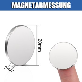 Pack of 20 Magnets Strong 20 x 2 mm Neodymium Magnets Extra Strong Magnets Strong Large Round Strong Magnets for Magnetic Board, Fridge, Whiteboard, Office