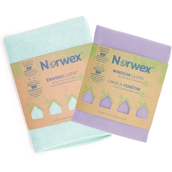 Norwex Basic Package - Microfiber Antibacterial - Glass Window Cleaning Cloth and Household Enviro Dusting Cloth Colors May Vary