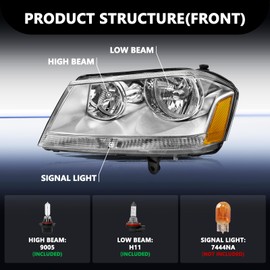 Aosky Headlight Assembly Fits for 2008-2014 Dodge Avenger Chrome Housing Headlamps Replacement Pair Driver + Passenger Side with High/Low Beam Bulbs