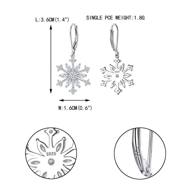 EVER FAITH Snowflake Dangle Earrings, 925 Sterling Silver Snow Flake