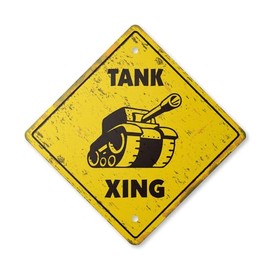 Tank Vintage Crossing Sign Zone Xing | Indoor/Outdoor Plastic | 20" Tall Rustic Tanker Driver US Army Armor Division