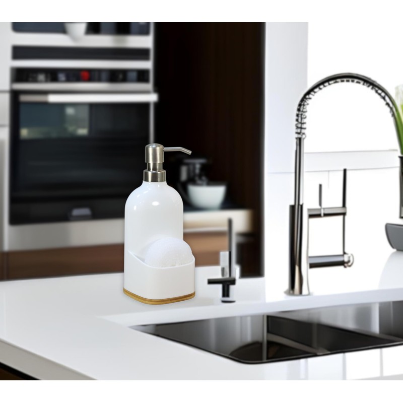 Clasin Home Kitchen Soap Dispenser with Sponge Holder, Refillable Acrylic