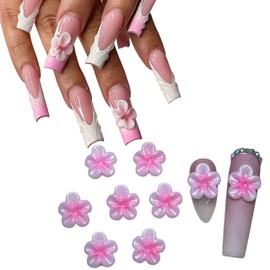 HaFLoNa Set 8Pcs Gel White Pink 3D Flowers Nails Charms Handmade by Gel, Design For Medium & Long Nail 3D Flower For Nail Art Floral Salon Decor For Women Girls (White Pink Apricot-Large 10PCs)