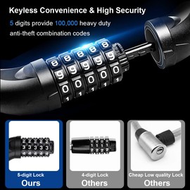 Garegce Bike Chain Lock 5-Digits Codes, Anti-Theft Cycling Lock with Waterproof Cover, High Security for Bicycle, E-Bike, MTB, Motorcycle