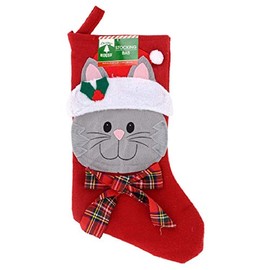 Christmas House 16.5" Pet Holiday Stocking Cat or Dog with Plaid Bow (Cat, 1)