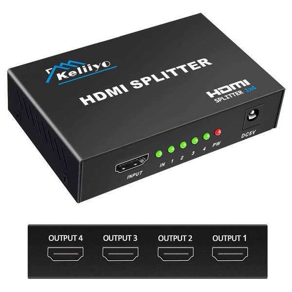 KELIIYO HDMI Splitter 1 in 4 Out V1.4b Powered HDMI