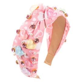 FULANSI Valentines Day Headbands for Women Girls Pink Love Heart Knotted Headband Wide Top Knot Hair Bands Valentines Day Hair Accessories