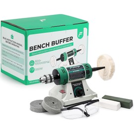 Flyrivergo Bench Buffer Polisher, Jewelry Polisher, Adjustable Variable Speed Bench Buffer, with 2 Cotton Wheels, 2 Fiber Wheels, 1 Drill Chuck and 1 Set of Polishing Buffing Wheel for Silver, Metal