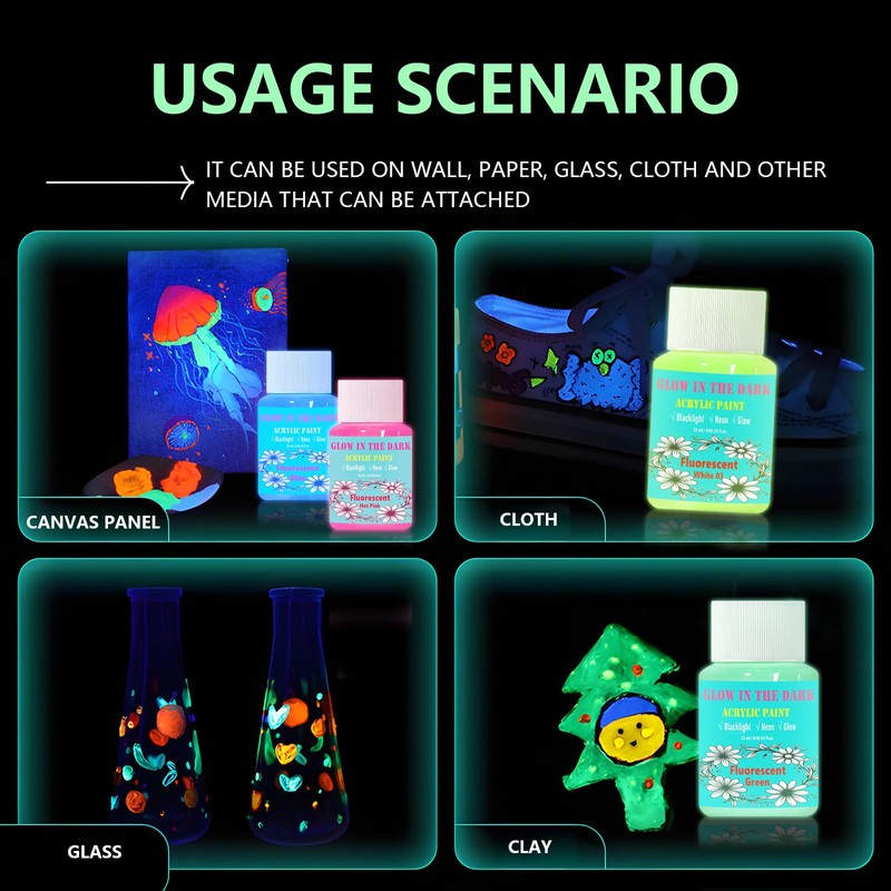 GOODTAKE Acrylic Glow in The Dark Paint, 12 Bright Colours
