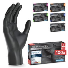 Arnomed Disposable Gloves Pack of 100/Box, Black S Disposable Gloves, Powder-Free and Latex-Free Nitrile Gloves, Gloves in Size S, M, L and XL