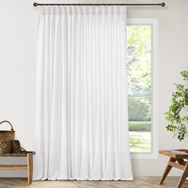 White Linen 100 Inch Wide Curtains 90 Inches Long for Living Room Divider Light Filtering Semi Sheer Modern Farmhouse Pleated Curtain with Hooks Rings for Patio Sliding Door Dining Room Large Window