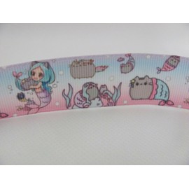 Mermaid and Cat Mermaid 1 inch Grosgrain Ribbon