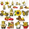 40pcs Sunflower Wooden Ornament Yellow Daisy Gnome Hanging Wood Pendant