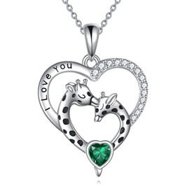 YAFEINI Giraffe Necklace for Women 925 Sterling Silver Mother Daughter Pendant Family Giraffe Jewellery Gifts for Women Girls, Sterling Silver, Cubic Zirconia