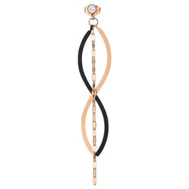 Steel Cubic Zirconia Stud Earrings with Dangling Spiral Wave Wire Stick, Long Chain, Black Rose Gold(CA)
