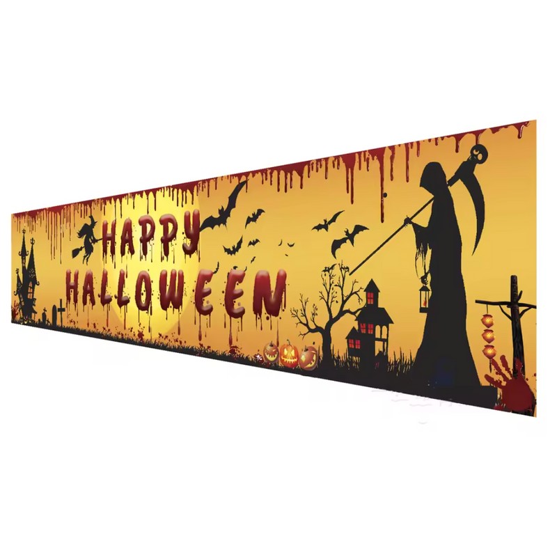 Happy Halloween Hanging Banner – 250cm Pumpkin and Bloody Handprint
