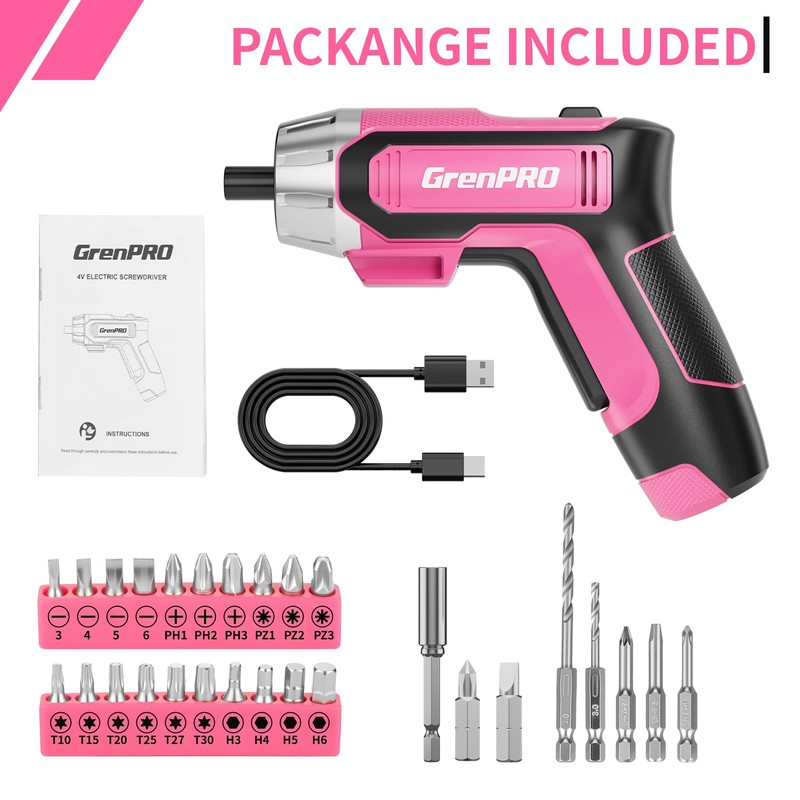 GRENPRO 4V Electric Screwdriver Rechargeable 29pcs, Cordless Screwdriver, USB Small