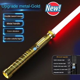 Metal Light Up Saber RGB 16 Colors 2 In 1 Light Sword Toy with Vibration Beat Sound and Breathing Laser, LED Flashing Weapon kids  toys:_2PCS Black-RGB 16 Colors