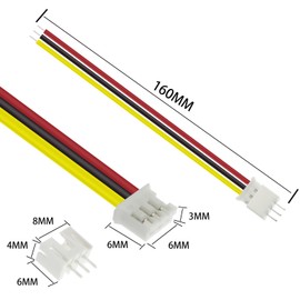 80Pcs JST 2.0 PH 3 Pin Connector Plug Set - 40 Female With 150mm Cable Wire & 40 Male Micro PH2.0mm - Mini 3 Pin Plugs