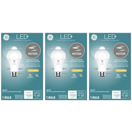 GE (3 Bulbs) LED+ Motion Sensing LED Light Bulb, 12 watts, 1100 lumens, 75 watt Replacement, Warm White, Lights Automatically When Motion is Detected, LED A21 Light Bulb