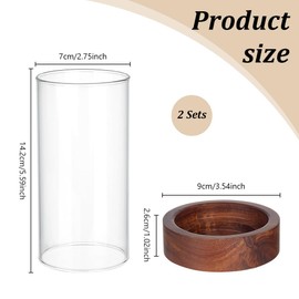 WEBEEDY 2 Sets Hurricane Glass Candle Holders Pillar Candle Holder with Wood Plate Base, Table Decorative, Holder Table Centerpieces for Wedding, Birthday Party, Christmas, Kitchen