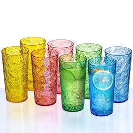 MIYOPESI 26oz Acrylic Glasses Drinkware (Set of 8), Ice-carving Unbreakable Plastic Cups, Reusable Plastic Drinking Glasses, Stackable, BPA-Free, Dishwasher-Safe (Multicolor)