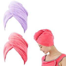 OUDQFCJ 2 x towel bandana hair drying towel made of coral fleece with button for blow-drying hair
