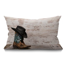BGBDEIA Cowboy Cushion Cover American West Rodeo Black Cowboy Hat Fashion Cotton Linen Decorative Rectangular Throw Pillow Cover Pillowcase for Sofa and Bed Couch 12"X20" 30 x 50 cm