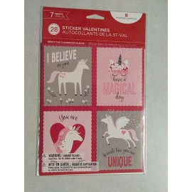 American Greetings 28 Sticker Valentines Unicorn Themed ~ Great for classroom Valentines Parties