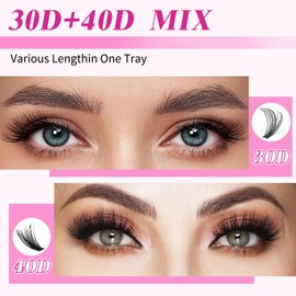 PEPHUCA Eyelash Extensions Cluster Lashes False Eyelash Extension Kit 9-11-12-13-14-15-16 mm Mixed Length 280 Pieces 30D + 40D D Curl Wispy Clusters Natural Look DIY at Home