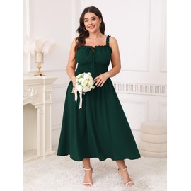 HICISI Womens Plus Size Summer Maxi Dress Sleeveless Casual Boho Spaghetti Strap Smocked Long Beach Sun Dresses Emerald Green