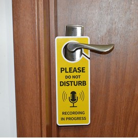 Recording in Progress - Please Do Not Disturb Sign, Plastic Door Knob Hanger Sign, Double Sided, 2 Pack