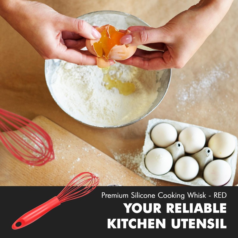 Chef Craft Premium Silicone Wire Cooking Whisk, 10.5 Inch, Red