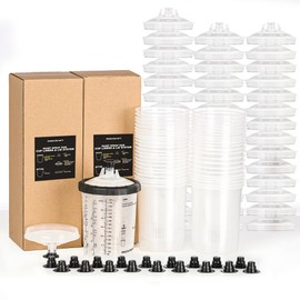 InoKraft Disposable Paint Spray Gun Cup, Paint System for HVLP and LVLP Paint Spray Paint Gun, Large 28 Ounce (800ml) Kit with 45 Cups and Lids System, 1 Hard Cup with Retainer Ring and 20 Plugs