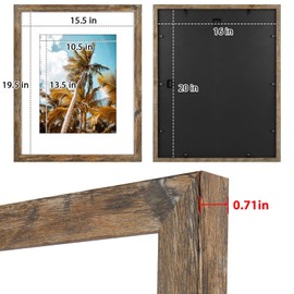 Frametory, 16x20 Picture Frame With Mat for 11x14 Picture - High Definition Glass Wide Molding - Preinstalled Wall Mounting Hardware (Rustic Brown, 1 Pack)