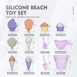 MarcZero 17Pcs Silicone Beach Toys,Modern Baby Beach Toys,Travel Friendly Beach Set,Silicone Bucket, Watering Can, Shovel, 12 Sand Molds, Beach Bag,Silicone Sand Toys for Toddlers, Kids (Purple)
