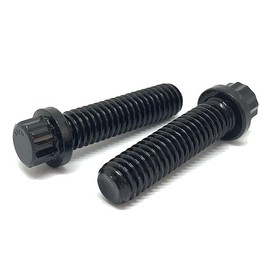 (12 Pieces) 5/16-18x1-1/4" Alloy 12 Point Flange Bolts Screws UNC Coarse Full Threads Black Oxide
