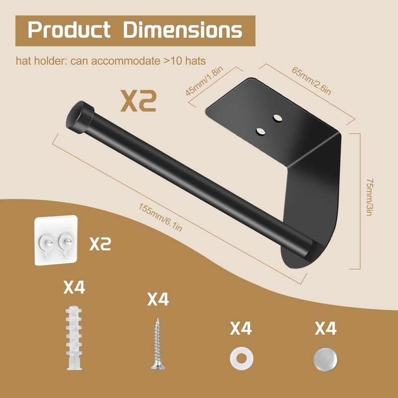 NIXRET hat Rack for Baseball Caps, 2Pcs Multi-Purpose hat Organizer，L-Shaped