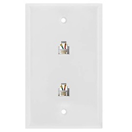Cmple - Double RJ11 Connector with 4 Conductors Phone Wall Plate Jack 6P4C Telephone Dual Jack Wallplate with Screws