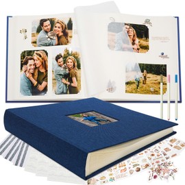 Vienrose Premium Scrapbook Photo Album with Writing Space 12"x12", DIY Scrapbook Album with 100 Pages, Large Photo Book for Baby Family Travel Vacation, Navy Blue