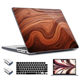 TWOLSKOO for MacBook Pro 16 inch Case M4 A3403 A3186 M3 A2991 M2 A2780 M1 A2485 (2024-2021) Pro/Max, Plastic Hard Shell & Keyboard Cover & Type C Adapter & Screen Protector, Wood Grain