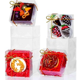 SLShePack 25Pack 5x5x2Inches Clear Bakery Boxes Chocolate Covered Strawberry Boxes for 4 Mini Cake Boxes Cookies Macaron Boxes Pie Boxes Browines boxes