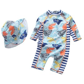 Traje de baño de una pieza para niños y niñas, con cierre, traje de baño con sombrero, Tiburón, 3-6 Meses