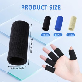 Katslyn 30PCS Finger Sleeves Protectors, Breathable Finger Support, Relieve Joint Pain, Suitable for Basketball, Goalie, Tennis, Baseball, Black, Blue, Skin Color