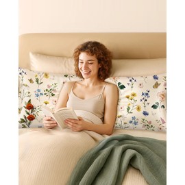 Miss Adola Silk Body Pillow Cover with Zipper - 20x54 Inch Silk Long Pillow Case for Women Ladies Adults Soft Bed Decorative Cute Boho Large Body Pillowcase Sham for Hair and Skin, Vintage Flower