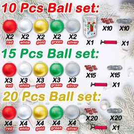 YHFUISK 10 PCS Outdoor Christmas Decorations, 11 Inch Large Inflatable Christmas Balls, Christmas Ornaments Decor for Front Door Yard, with Pump for New Year Festive (Red, Green, White, Gold, Silver)