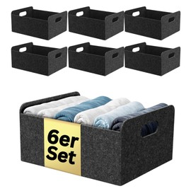 Bada Bing Set of 6 Sturdy Felt Baskets in Anthracite for Shelf and Wardrobe - Foldable Organiser - Small Folding Basket for Storage - Felt Storage Box