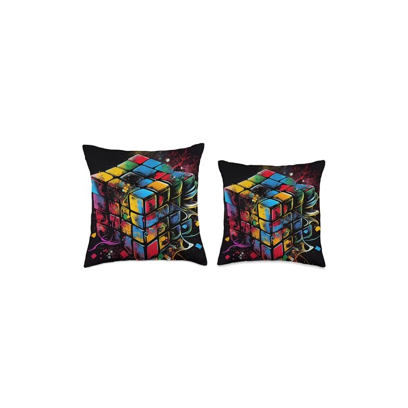 Rubik Magic Cube Colorful Illustration Graphic Throw Pillow