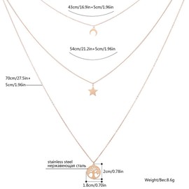 Multi-Layer Necklace Tree of Life/Star/Moon Pendant Anti-Allergic Stainless Steel Women Necklace Fashion Jewelry Gift for Friends,Mother